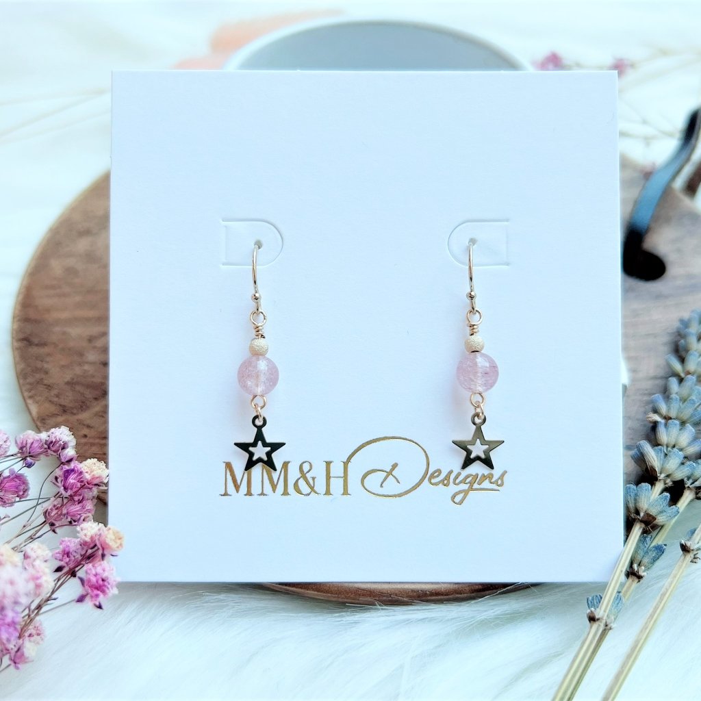 New Strawberry Quartz Earrings With Star Charm | Handmade In Bc